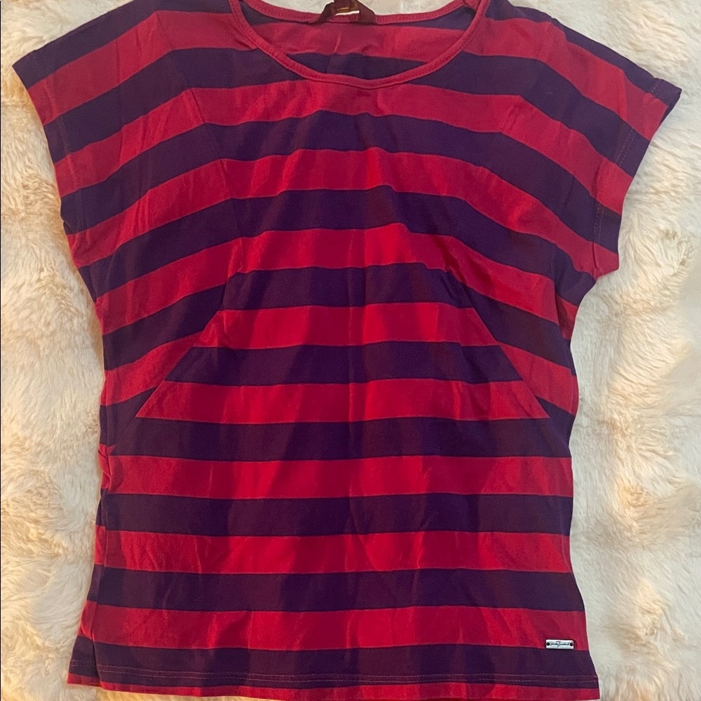 7 For All Mankind Red and Purple Striped Tee